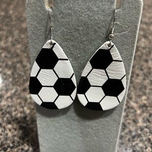 NWOT Soccer Faux Leather (Vinyl) Teardrop Shape Earrings